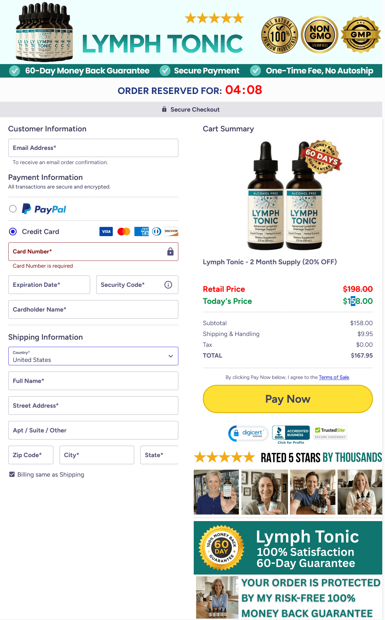 Lymph tonic checkout page